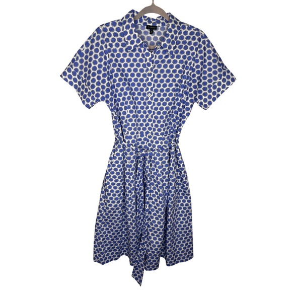 Talbots Dresses & Skirts - Talbots Womens Blue White Sunburst Print Cotton Shirt Dress Belted Size 8